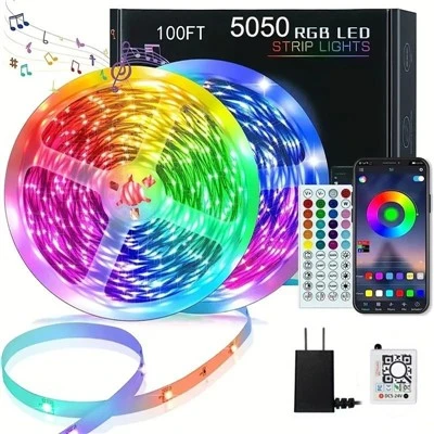 أضواء شريط LED ذكية RGB بطول 65.6 قدمًا متغيرة الألوان والتحكم في التطبيقات